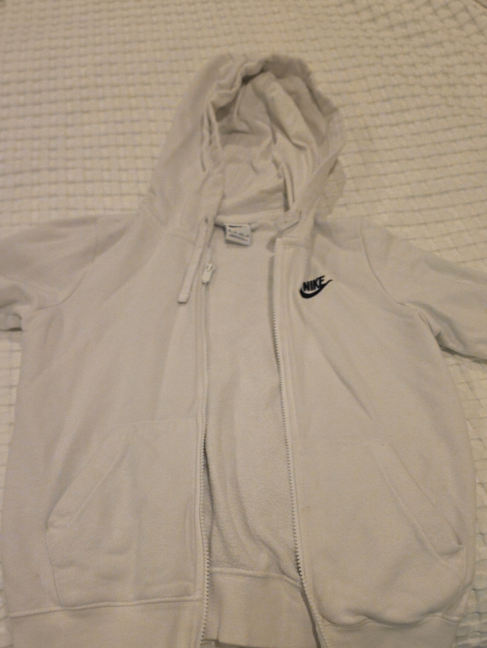 Nike White Full Zip Hooded Sweatshirt with Black Swoosh